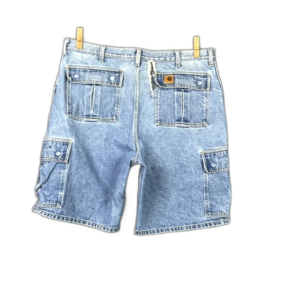 Carhartt Washed Denim Cargo Short Mens 40 Blue Utility Rugged Workwear Outdoor